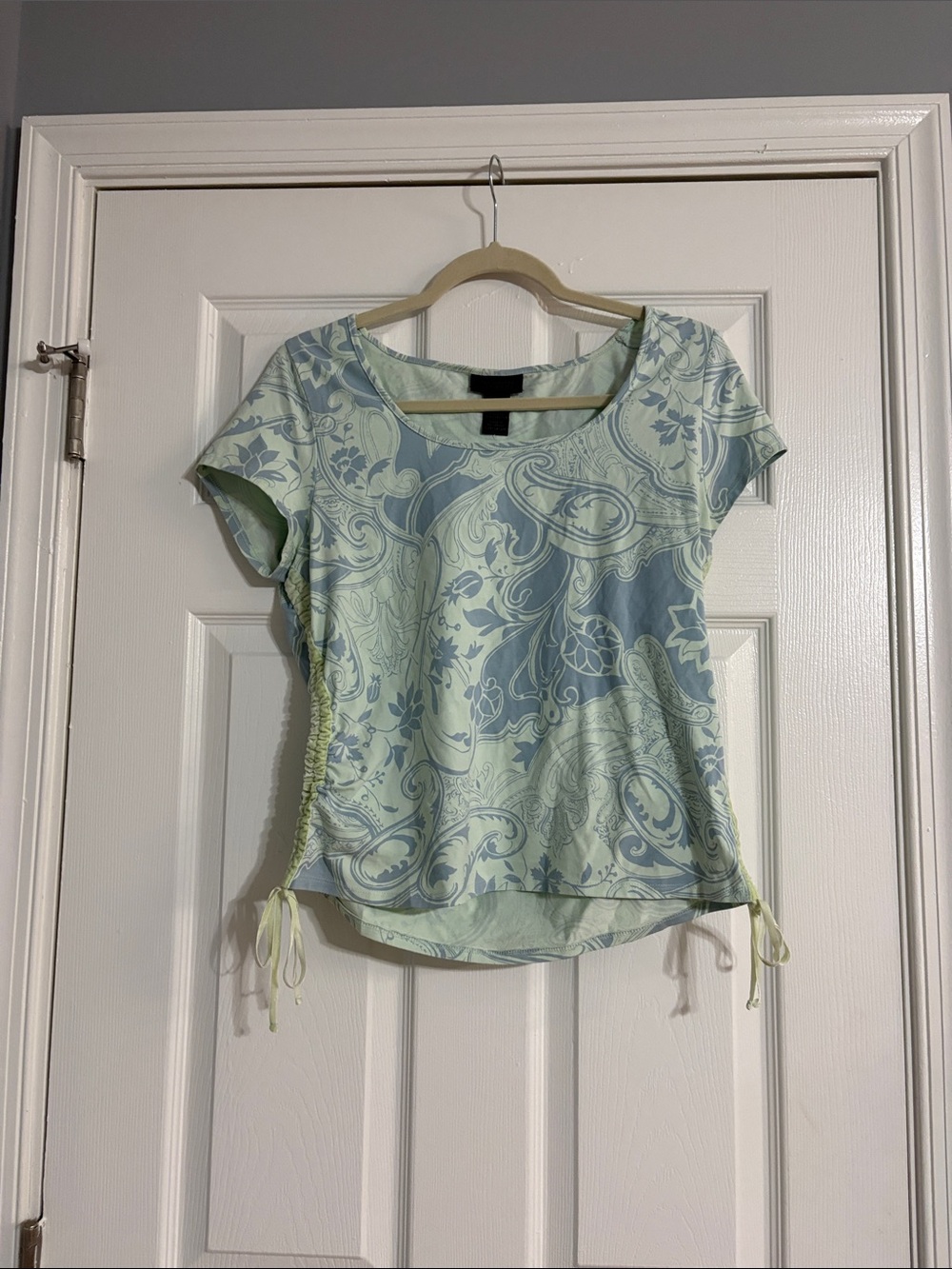 The Limited Light Green and Light Blue Scoop Neck Short Sleeve Top